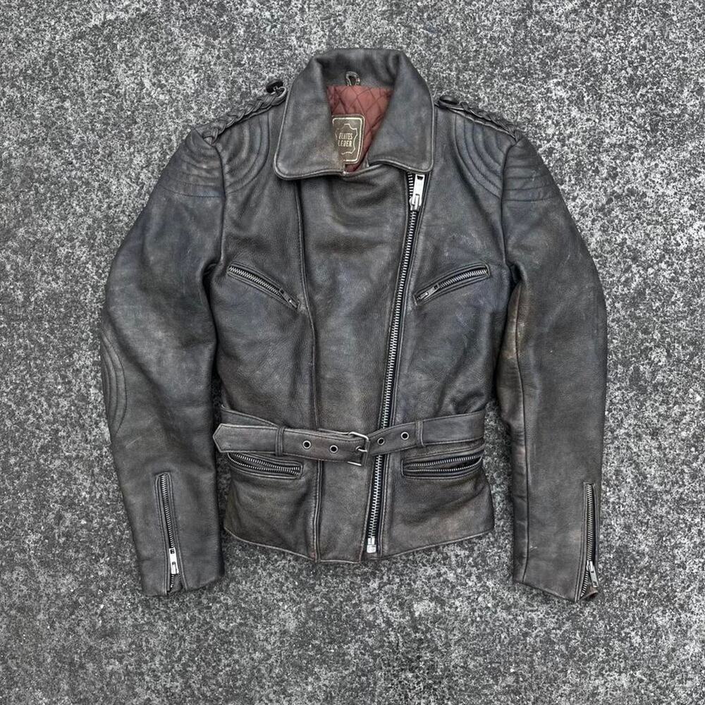 Women’s Biker Jacket Size Small Leather Moto Style 2000s Belt Waisted Baddie
